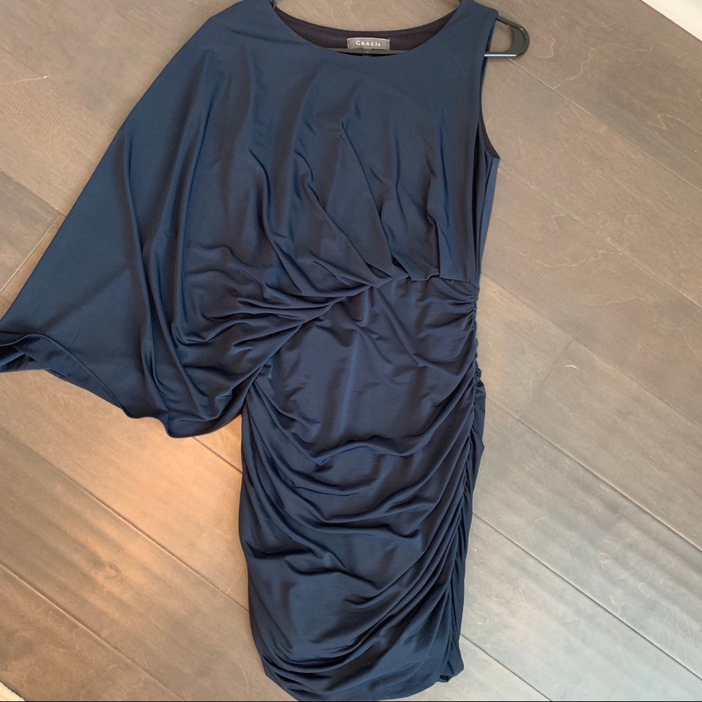 One Shoulder Navy Dress